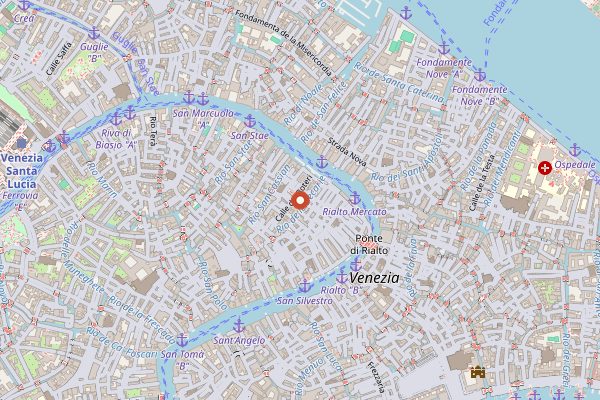 Map showing Trattoria alla Madonna in Venice