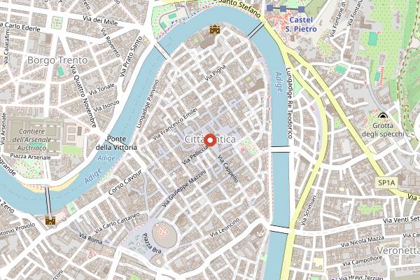 Map showing Piazza delle Erbe market stalls in Verona