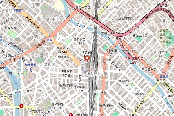 Map showing Maki no Udon Hakata Bus Terminal in Fukuoka