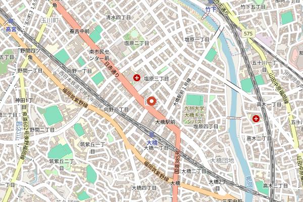 Map showing Hakata Motsunabe Yamanaka Ohashi Honten in Fukuoka