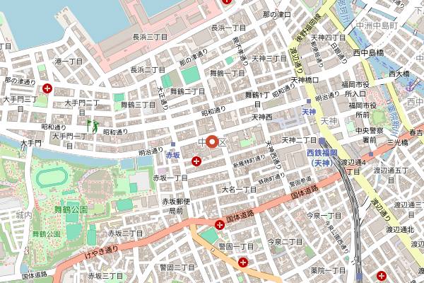 Map showing Mizutaki Ryotei Hakata Hanamidori Tenjin in Fukuoka