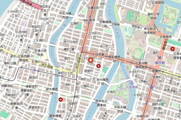 Map showing Sessions Brewery and Beer Hall in Hiroshima
