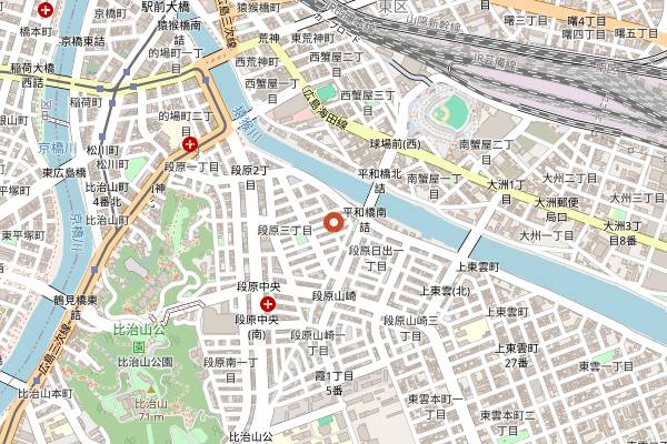 Map showing Yakiniku Furusato Danbara Honten in Hiroshima