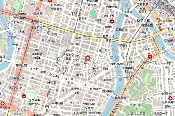 Map showing Yagenbori Hassho in Hiroshima