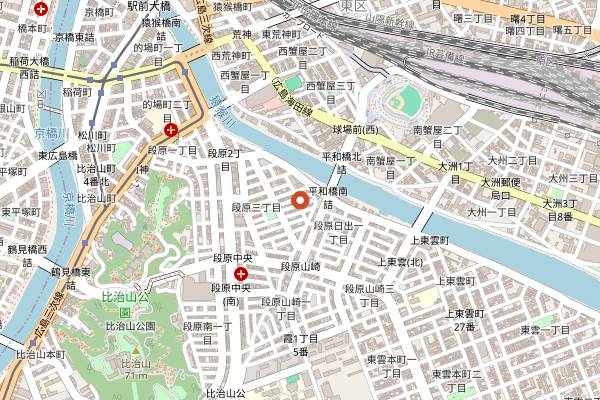 Map showing Yakiniku Furusato Danbara Honten in Hiroshima