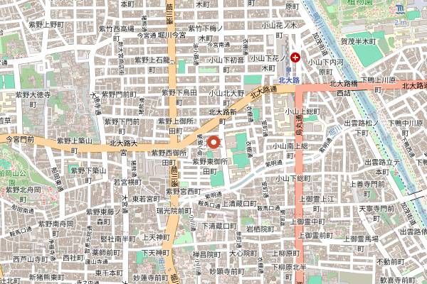 Map showing Izusen Daiji-in in Kyoto