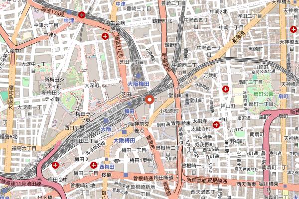 Map showing Andersen Bakery Umeda in Osaka