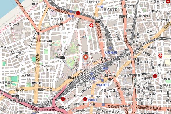 Map showing bills Umeda in Osaka