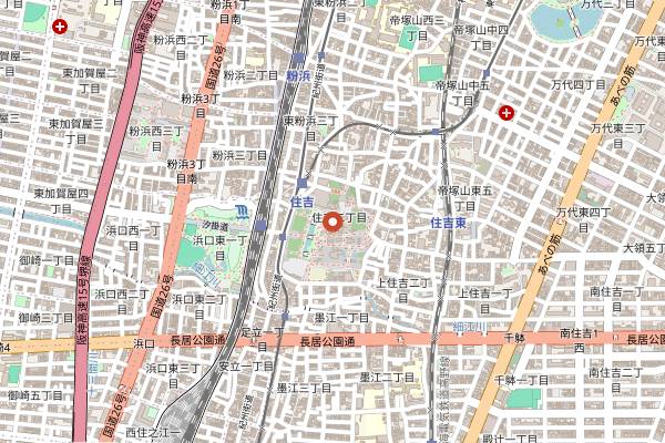 Map showing Sumiyoshi Matsuri in Osaka