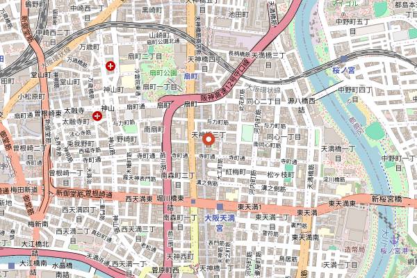 Map showing Tenjin Matsuri in Osaka