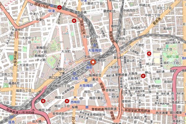 Map showing Shin-Umeda Shokudogai in Osaka