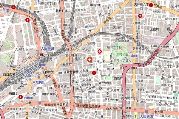 Map showing Doyama-cho Bar District in Osaka