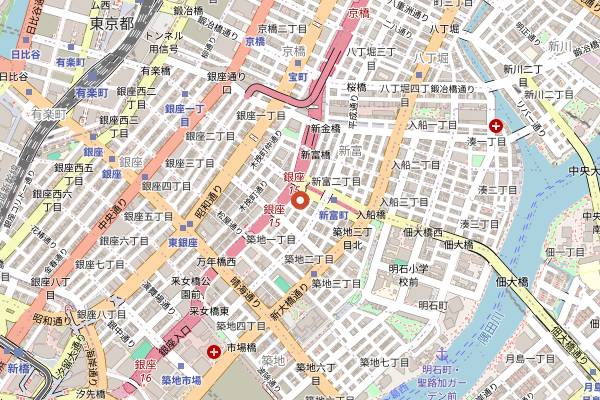 Map showing Ginza Kimuraya in Tokyo