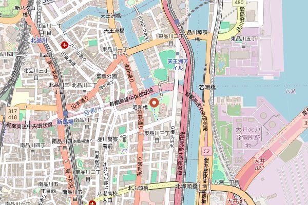 Map showing T.Y. Harbor Brewery in Tokyo