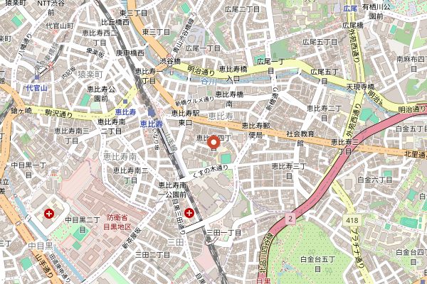 Map showing Yebisu Brewery Tokyo in Tokyo