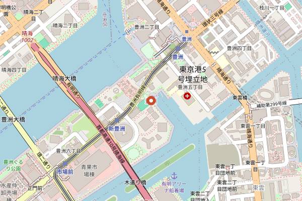 Map showing Yoshinoya Toyosu Market (Branch No. 1) in Tokyo