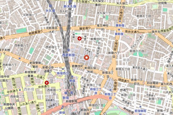 Map showing Shinjuku Golden Gai in Tokyo