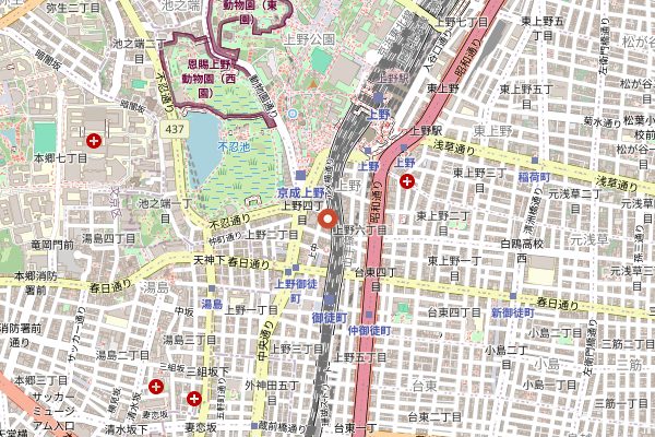 Map showing Ameya-Yokocho (Ameyoko) in Tokyo