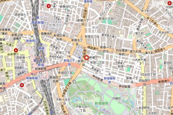 Map showing Shinjuku Pit Inn in Tokyo
