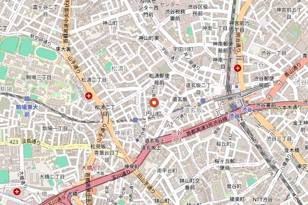 Map showing Womb in Tokyo