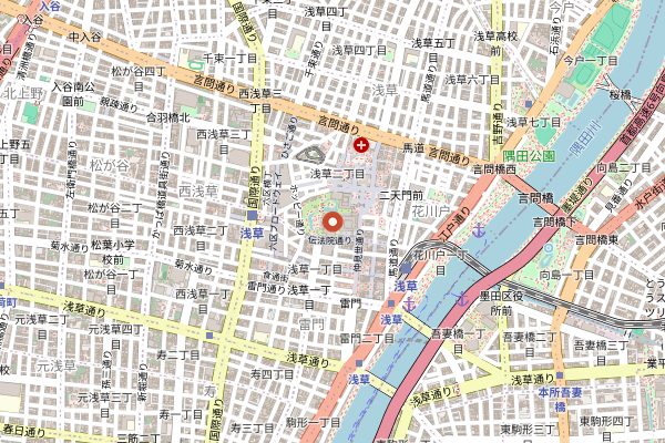 Map showing Nakamise-dori snack street in Tokyo