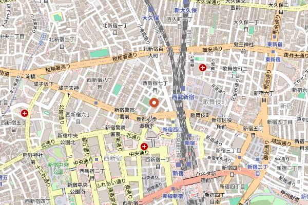 Map showing Shinjuku Memory Lane late stalls in Tokyo