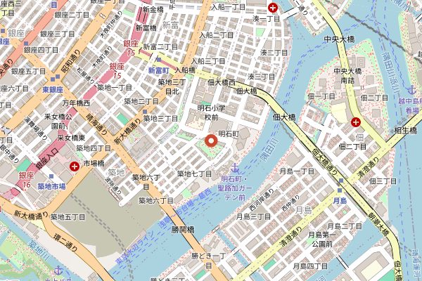 Map showing Tsukiji Outer Market standing counters in Tokyo