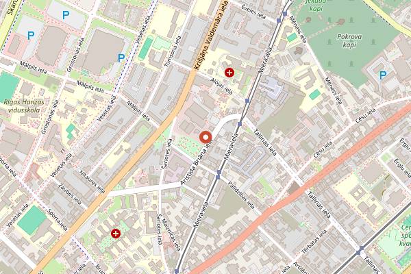 Map showing Riga Beer District in Riga
