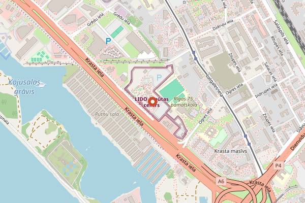 Map showing LIDO Atpūtas Centrs in Riga