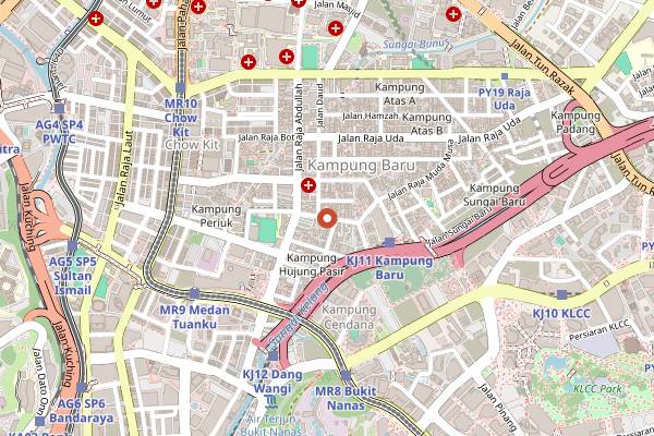 Map showing Kampung Baru Sunday Market in Kuala Lumpur