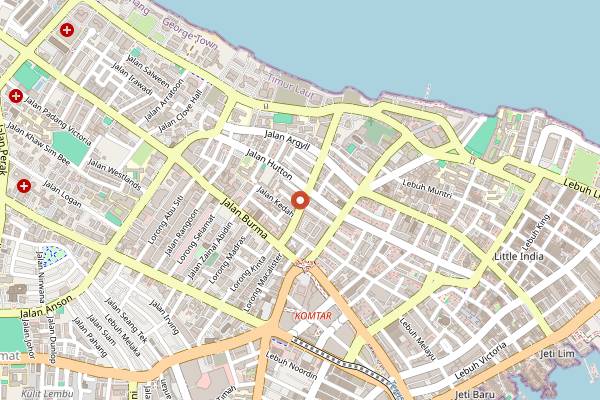 Map showing Moody Cow Cafe in Penang
