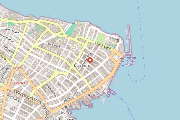 Map showing Woodlands Vegetarian Restaurant in Penang
