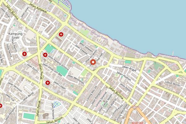 Map showing Lunabar Coffee in Penang