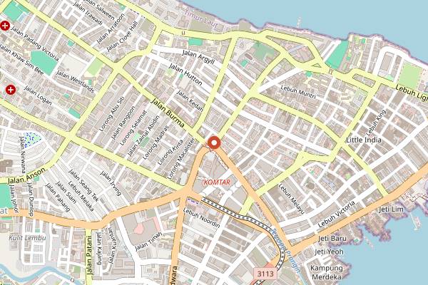 Map showing Chowrasta Market in Penang