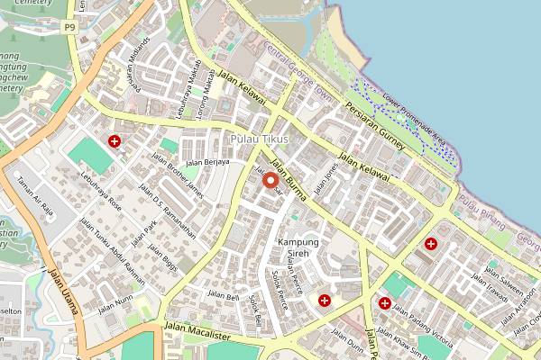 Map showing Pulau Tikus Market in Penang