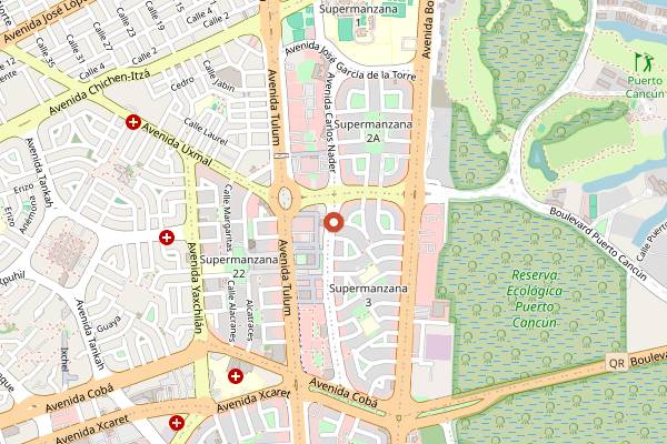 Map showing Zereno Café in Cancún
