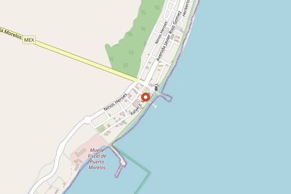 Map showing Puerto Morelos (Punta Corcho) in Cancún