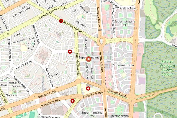 Map showing Parque de las Palapas in Cancún
