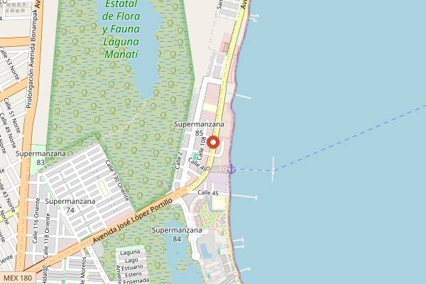 Map showing Kiosco Verde in Cancún