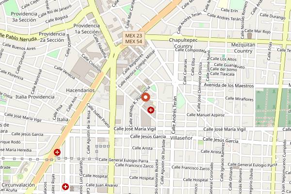 Map showing Croissants Alfredo in Guadalajara
