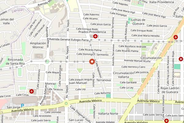 Map showing Panaderia La Saltena in Guadalajara
