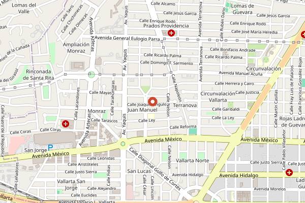 Map showing Ohlala Panaderia Bistro in Guadalajara