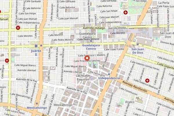 Map showing Birrieria Las 9 Esquinas in Guadalajara