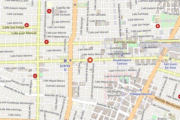 Map showing Cafe Benito in Guadalajara