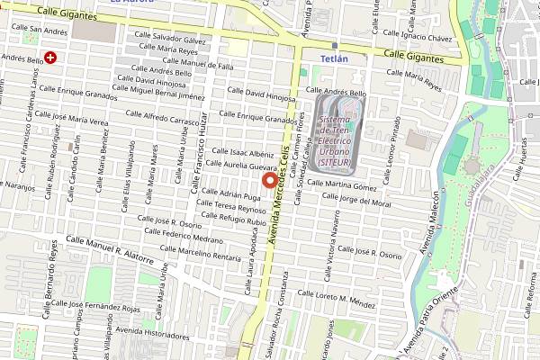 Map showing Birrieria El Chololo in Guadalajara