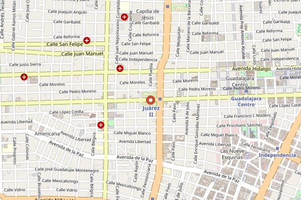 Map showing Cafe Madrid in Guadalajara