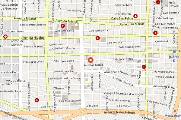 Map showing Fonda del Recuerdo in Guadalajara