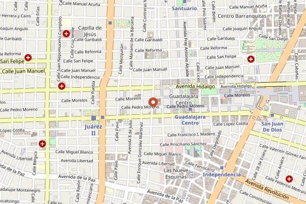 Map showing La Fonda de San Miguel Arcangel in Guadalajara