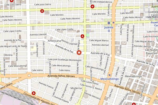 Map showing Los Famosos Equipales in Guadalajara