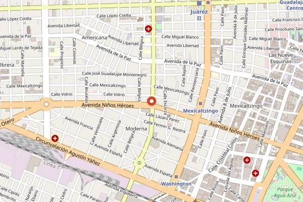 Map showing El Terrible Juan Cafe in Guadalajara